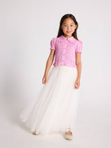 White Classic Skirt & Pink Brigitte Blouse Two Piece Set | Value $230
