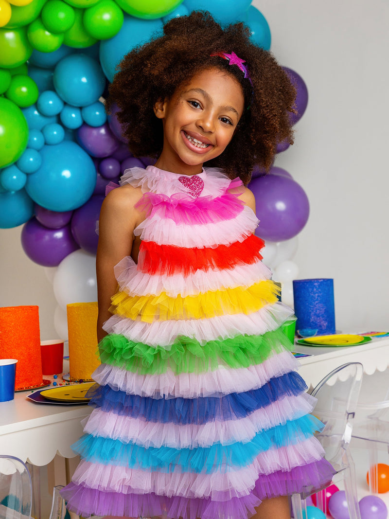 rainbow party dress Rainbow Sparkle Twirly Dress: Handmade Party Dress