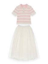White Classic Skirt Strawberry Sorbet Two Piece Set | Value $316