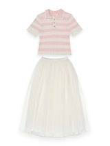White Classic Skirt Strawberry Sorbet Two Piece Set | Value $316