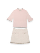 White Audrey Skirt & Pink Elysee Top Two Piece Set | Value $215