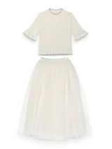 White Classic Skirt & Elyseé Top Two Piece Set | Value $316