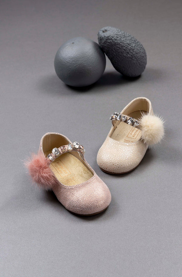 Single Strap Swarovski Crystal Fur Embellished Ballerinas